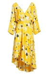 Diane Von Furstenberg Long-sleeve Asymmetric-hem Floral-print Silk Wrap Dress In Yellow