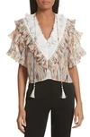 OPENING CEREMONY MARBLE PRINT RUFFLE BLOUSE,S18AGR12293
