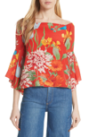 ALICE AND OLIVIA RISSY FLORAL OFF THE SHOULDER SILK TOP,CC805P30001
