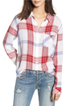 Rails Charli Linen-blend Check Button-front Pocket Shirt In Carmine Blue White