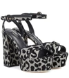 Dolce & Gabbana Flocked Metallic Canvas Platform Sandals In Black