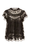 ULLA JOHNSON BISOU TULLE SHORT SLEEVE BLOUSE,670151