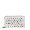 JIMMY CHOO CARNABY CHAMPAGNE GLITTER LEATHER TRAVEL WALLET WITH SILVER AND GUNMETAL MULTI METAL STARS,CARNABYGTA S
