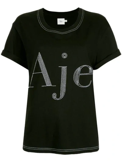 Aje Contrast Stitched Logo T-shirt - Black