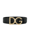 DOLCE & GABBANA black DG logo pebbled leather belt,BE1313A100112967006