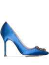 Manolo Blahnik 90mm Crystal-embellished Satin Pumps In Blue