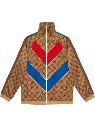 Gucci Gg Technical Jersey Jacket In Brown