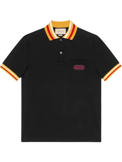 Gucci Men's Piqu&eacute;-knit Polo Shirt With Contrast Color In Black Cotton