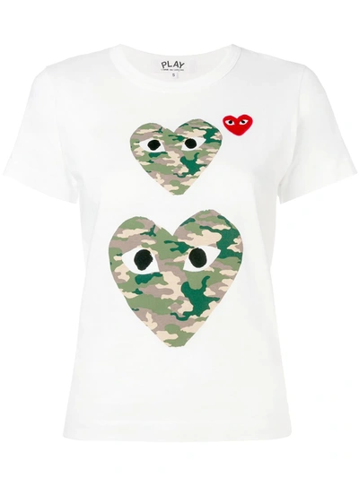 Comme Des Garçons Play Comme Des Garcons Play 白色 Double Heart 迷彩 T 恤 In White