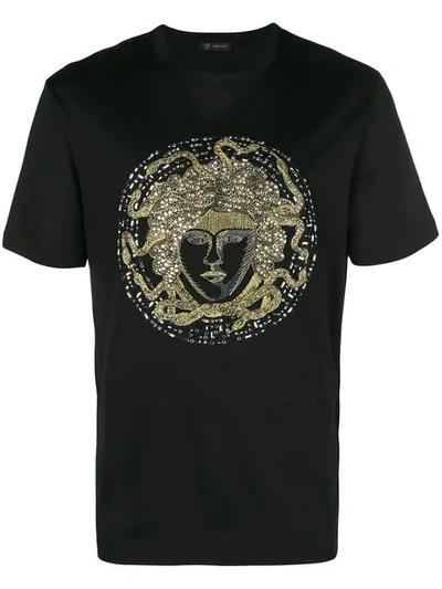 Versace Embroidered Medusa T-shirt In Black