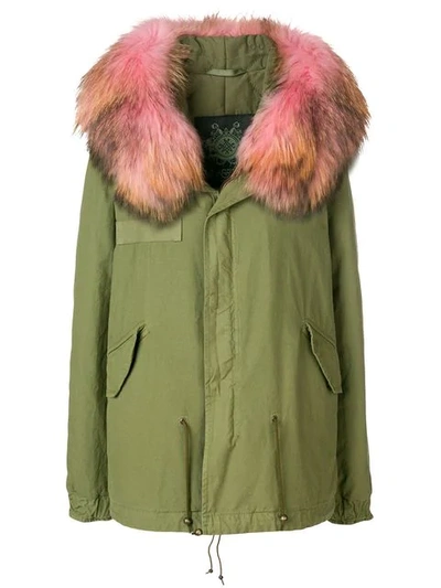 Mr & Mrs Italy Hooded Fur Trim Parka In 4026 Trouserer Pink