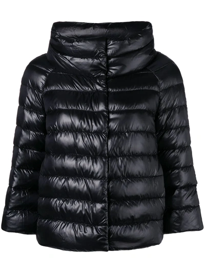 Herno Iconico Cropped Down Puffer Coat In Blue