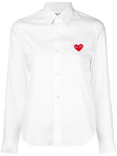 Comme Des Garçons Play Womens White Heart-embroidered Cotton Shirt L