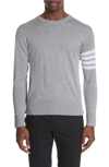 Thom Browne L Crewneck Sweater With 4 Bar Inlay In Light Grey