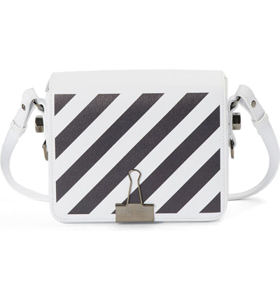 Off-white Diagonal Stripe Mini Flap Bag In White Black