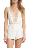 Flora Nikrooz Blythe Matte Charmeuse Romper With Lace In Ivory