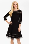 Tadashi Shoji Mesh Stripe Fit & Flare Dress In Black