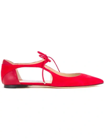 Jimmy Choo Ankle Strap Ballet Flats In Red