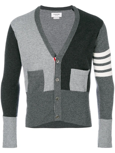 Thom Browne Fitted Waist V-neck Cardigan In Gray