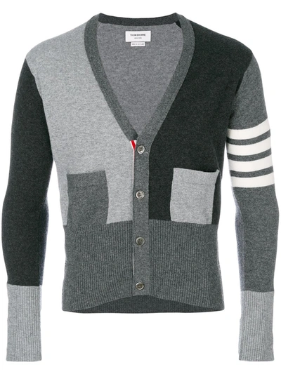 Thom Browne Grey Classic Four Bar Funmix V-neck Cardigan In Gray