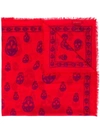 Alexander Mcqueen Skull Print Frayed Scarf In Red