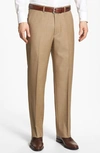 Santorelli Luxury Flat Front Wool Dress Pants In Tan