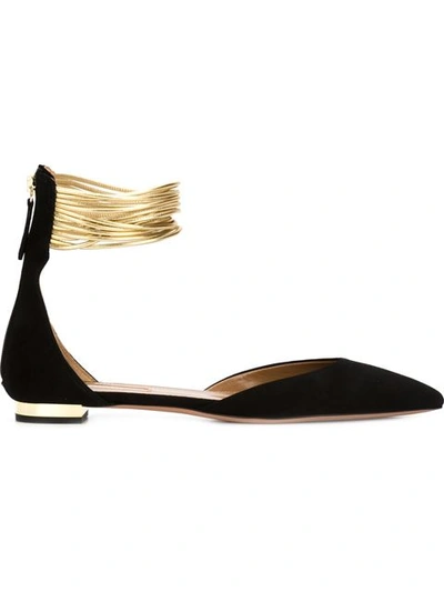 Aquazzura Hello Lover Suede And Metallic Leather Ballerinas In Black