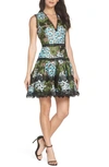 BRONX AND BANCO BLUE CHERRY HYDRANGEA EMBROIDERED FIT & FLARE DRESS,BB-HS-1830