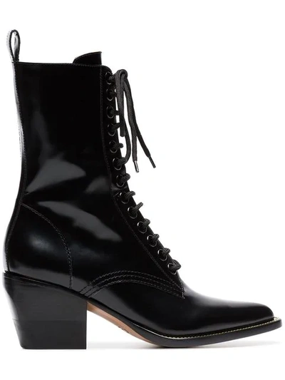 Chloé Rylee Lace-up Leather Mid-calf Boots In Black