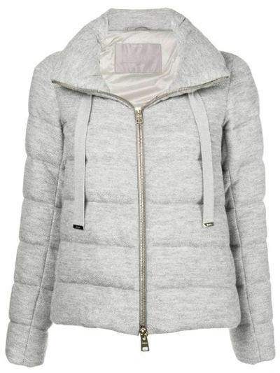 Herno Funnel-neck Quilted Jacket In Grigio Chiaro