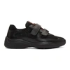 PRADA Black Leather & Mesh Straps Sneakers