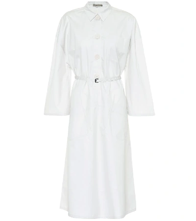 Bottega Veneta Belted Cotton-blend Poplin Midi Dress In White