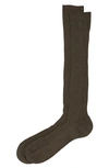 Pantherella Cotton Lisle Blend Over The Calf Dress Socks In Dark Brown