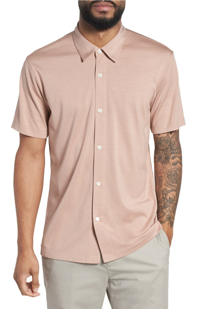 Theory Knit Incisive Silk-blend Short-sleeve Sport Shirt In Lotus