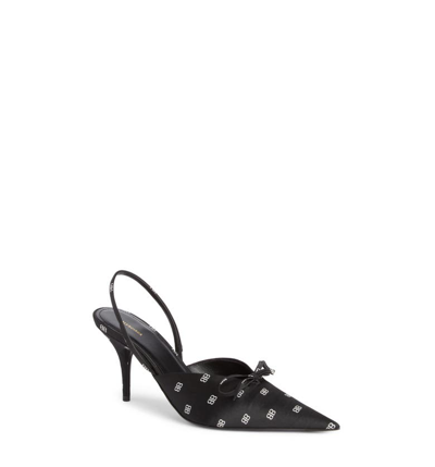 Balenciaga Knife Logo-print Satin And Leather Slingback Pumps In Black