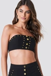 GALORE X NA-KD GOLD STUDDED TOP - BLACK