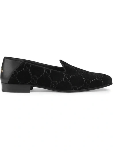 Gucci Gg Velvet Loafers In Black