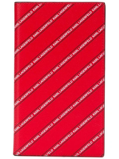 Karl Lagerfeld Striped Logo Travel Wallet In Red