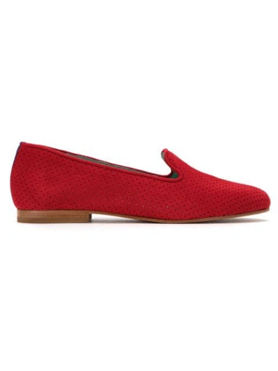 Blue Bird Shoes Perforated Suede Loafers In Red