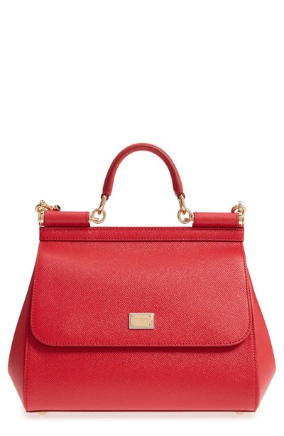 Dolce & Gabbana Small Sicily Leather Satchel In Red