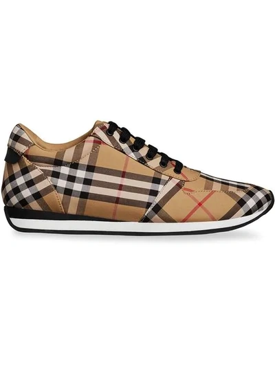 Burberry Vintage Check Cotton Trainers In Antique Yellow