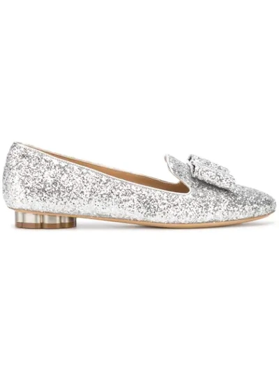 Ferragamo Sarno Glitter Flats In Argento