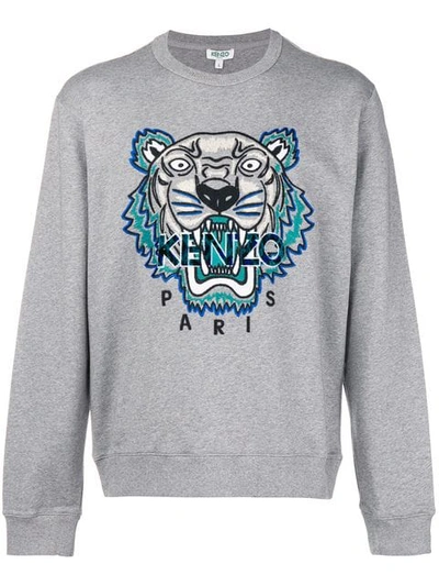 Kenzo Leopard Tiger Icon Cotton Sweatshirt In Grey