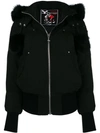 Moose Knuckles Debbie Shearling Trimmed Hooded Bomber Jacket In Black