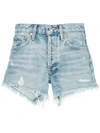 Agolde Parker Long Distressed Organic Denim Shorts In Blue