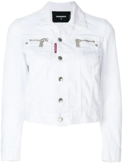 Dsquared2 Zipped Pocket Denim Jacket In White