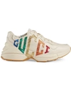 Gucci Rhyton Metallic Logo-print Leather Sneakers In White