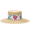 GUCCI WOVEN HAT WITH NEW FLORA RIBBON,P00294252