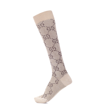 Gucci Gg Diamond Intarsia Cotton-blend Socks In Shell Dark Brown