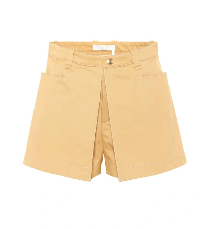 Chloé Mid-rise Cotton-gabardine Shorts In Quiet Brown